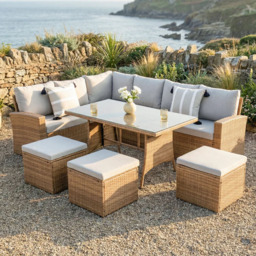 HGD Pelias 8 Seater Brown and Grey Rattan Garden Corner Dining Sofa Set - thumbnail 1