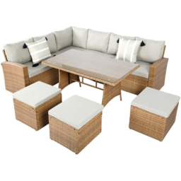 HGD Pelias 8 Seater Brown and Grey Rattan Garden Corner Dining Sofa Set - thumbnail 3
