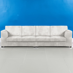 Luxor 4 Seater Silver Jumbo Cord Long Sofa with Full Back
