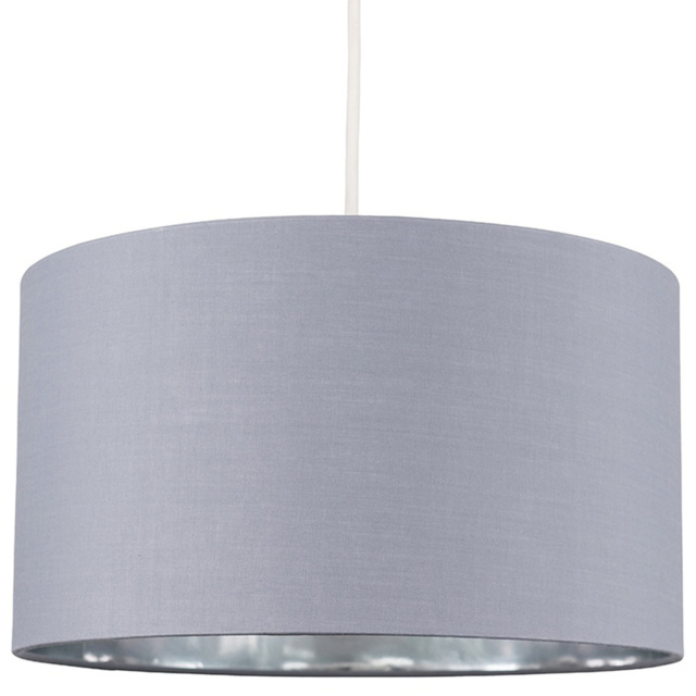 ValueLights Reni Grey and Metallic Chrome Drum Ceiling Lamp Shade Medium - image 1
