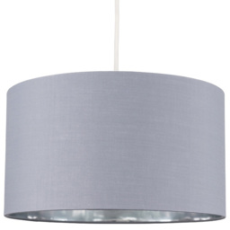 ValueLights Reni Grey and Metallic Chrome Drum Ceiling Lamp Shade Medium