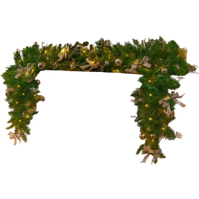Marco Paul Mix Pine LED Christmas Garland with Silver Ribbons and Baubles 180cm - image 1
