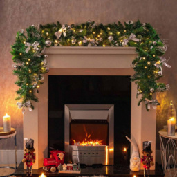 Marco Paul Mix Pine LED Christmas Garland with Silver Ribbons and Baubles 180cm - thumbnail 2