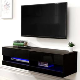 GFW Galicia Black Small Wall TV Unit with LED - thumbnail 1