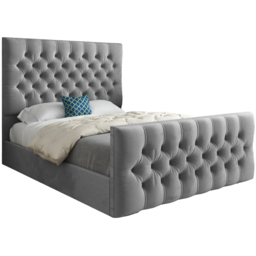 Novara Grey Double Velvet Upholstered Bed Frame with Pleated Chesterfield Headboard - thumbnail 2
