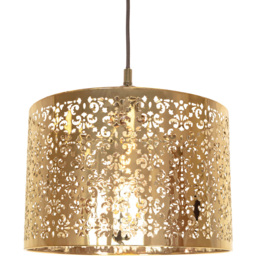 Happy Homewares Shiny Gold Metal Marrakech Ceiling Pendant Shade with Floral Decoration