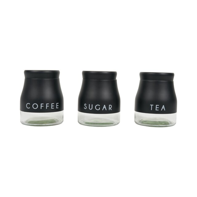Set of 3 Stainless Steel Canisters Black - image 1
