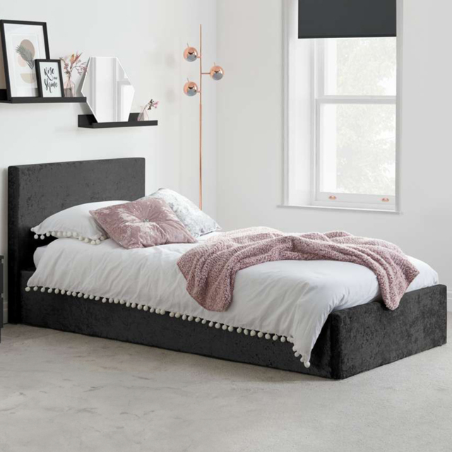 Berlin Single Black Crushed Velvet Ottoman Bed - image 1