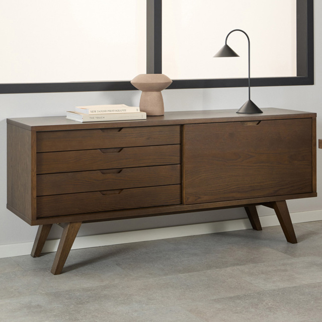 Florence A Line 4 Drawer Smoked Oak Sideboard with Sliding Door - image 1