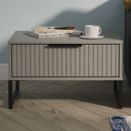 Crowndale Fluted Single Drawer Dusk Grey Wide Side Table Ready Assembled