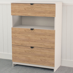 Crowndale Bora Gold Oak and Kashmir Matt 3 Drawer Single Shelf Deep Chest of Drawers