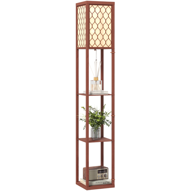 Portland Brown 3 Shelf Fabric Shade Floor Lamp - image 1