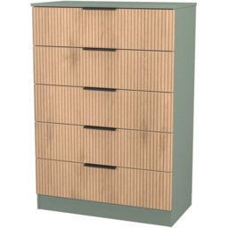 Crowndale Java Slatt Effect and Reed Green 5 Drawer Chest of Drawers - thumbnail 4