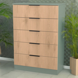 Crowndale Java Slatt Effect and Reed Green 5 Drawer Chest of Drawers