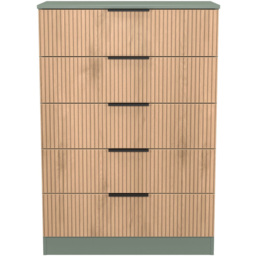 Crowndale Java Slatt Effect and Reed Green 5 Drawer Chest of Drawers - thumbnail 2