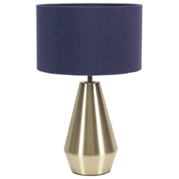ValueLights Jax Navy Blue Shade Antique Brass Touch LED Table Lamp