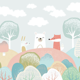 Origin Murals Woodland Friends Grey Wall Mural - thumbnail 2