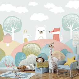 Origin Murals Woodland Friends Grey Wall Mural
