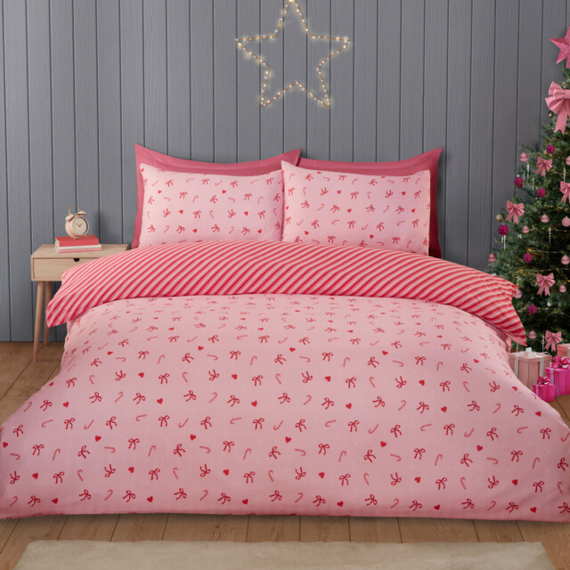 Candy Cane Bows Pink Double Duvet Set - image 1