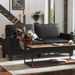 Dorel Rylie 3 Seater Black Faux Leather Sofa - thumbnail 1