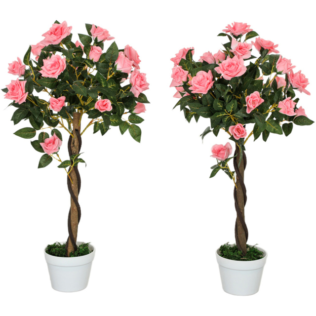 Portland Set of 2 Pink Rose Decorative Artificial Plant in Pot 90cm - image 1
