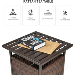 Outsunny Brown Rattan Coffee Table with Umbrella Hole - thumbnail 4