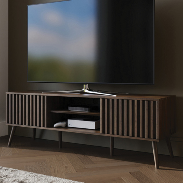 GFW Rowan Walnut 2 Door 2 Shelf Slatted TV Unit - image 1