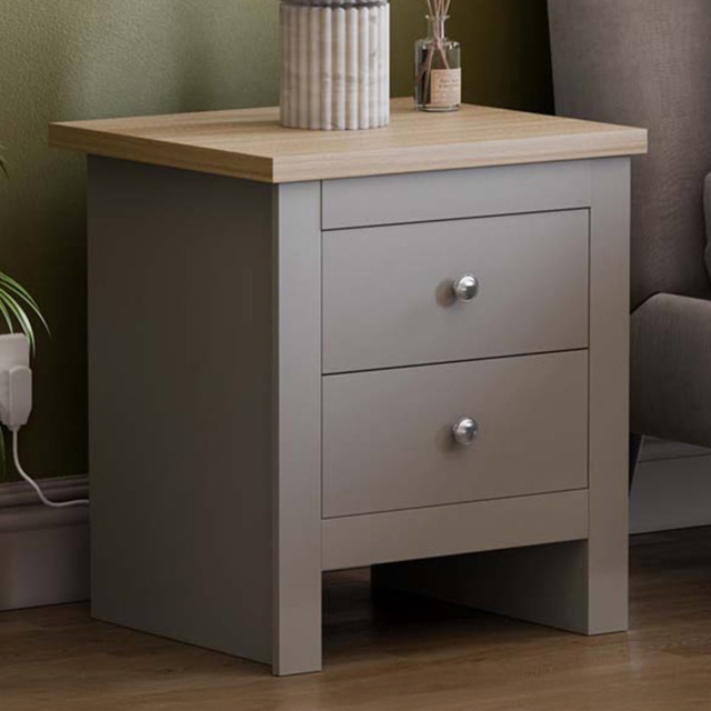 Vida Designs Arlington 2 Drawer Grey Bedside Table - image 1