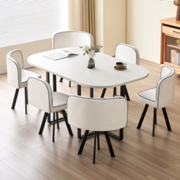 Comfy Living 6 Seater White Square Dining Table Set with White Chairs