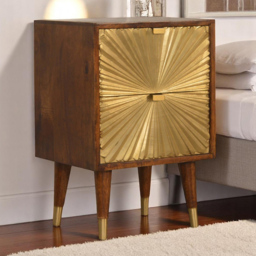 Artisan Furniture Manila Chestnut and Gold 2 Drawer Mango Wood Bedside Table