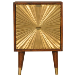 Artisan Furniture Manila Chestnut and Gold 2 Drawer Mango Wood Bedside Table - thumbnail 2