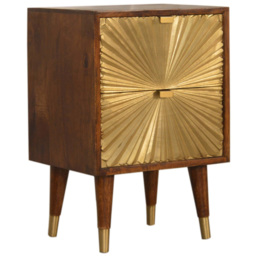 Artisan Furniture Manila Chestnut and Gold 2 Drawer Mango Wood Bedside Table - thumbnail 3