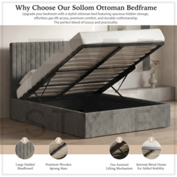 FWStyle Sollom Nickel King Size Upholstered Lift-Up Ottoman Bed Frame with Ribbed Headboard - thumbnail 3