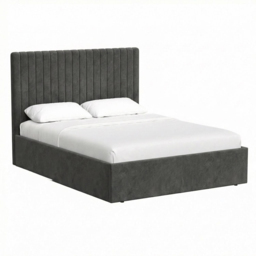 FWStyle Sollom Nickel King Size Upholstered Lift-Up Ottoman Bed Frame with Ribbed Headboard - thumbnail 4