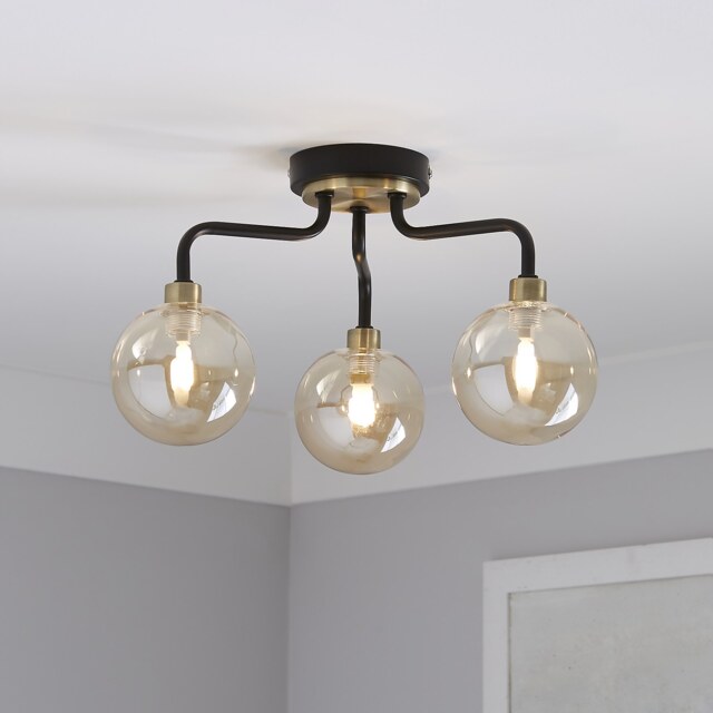 Shoreditch Three Light Semi Flush Ceiling Light - Champagne & Brass
