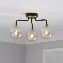 Shoreditch Three Light Semi Flush Ceiling Light - Champagne & Brass - thumbnail 1