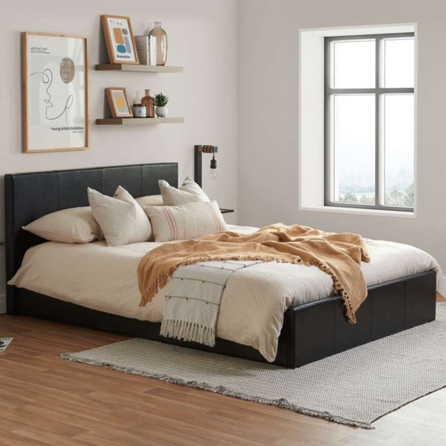 Berlin King Size Brown Faux Leather Ottoman Bed - image 1