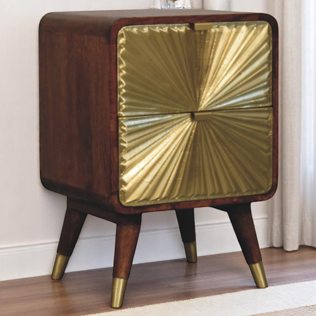 Artisan Furniture Avora Chestnut and Golden Brass Embossed 2 Drawer Solid Wood Nightstand - image 1
