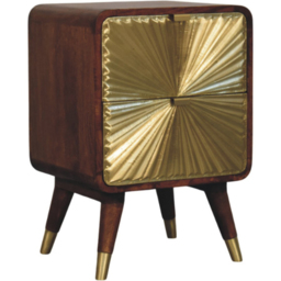Artisan Furniture Avora Chestnut and Golden Brass Embossed 2 Drawer Solid Wood Nightstand - thumbnail 2