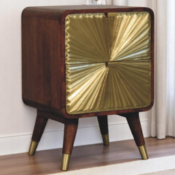 Artisan Furniture Avora Chestnut and Golden Brass Embossed 2 Drawer Solid Wood Nightstand