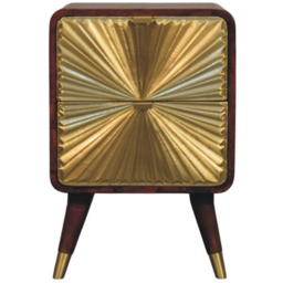 Artisan Furniture Avora Chestnut and Golden Brass Embossed 2 Drawer Solid Wood Nightstand - thumbnail 3