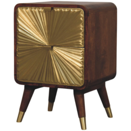 Artisan Furniture Avora Chestnut and Golden Brass Embossed 2 Drawer Solid Wood Nightstand - thumbnail 4