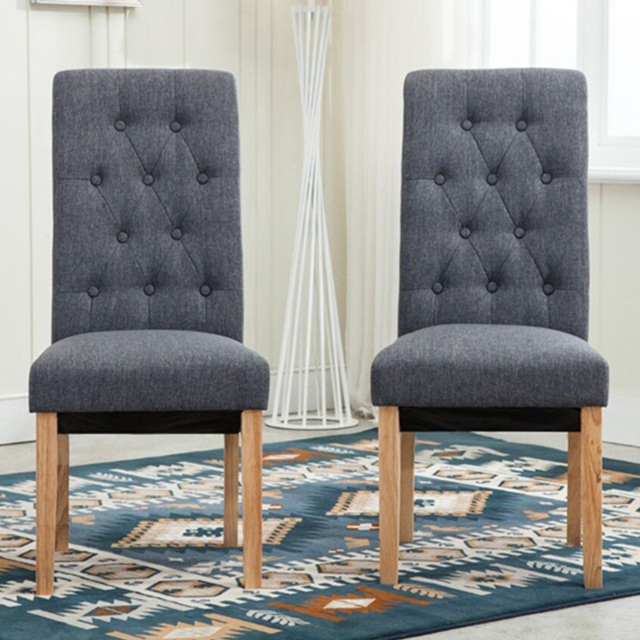 Grey Tufted High Back Fabric Set of 2 Dining Chair - image 1