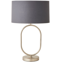ValueLights Antonia Charcoal and Chrome Drum Shade Brushed Chrome Oval Table Lamp