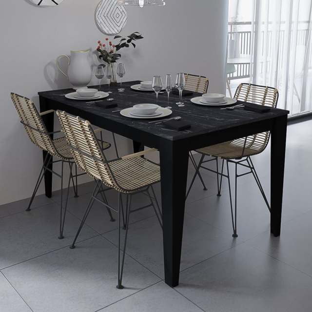 Decorotika Bud 4 Seater Black Marble Effect Dining Table - image 1