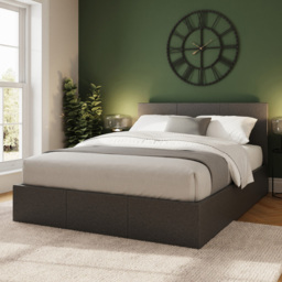 GFW Small Double Grey Hopsack Fabric End Lift Ottoman Bed with Bonnell Mattress