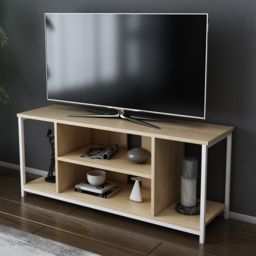 Decorotika Rinaldo 4 Shelf White and Oak Metal Frame Wide TV Unit