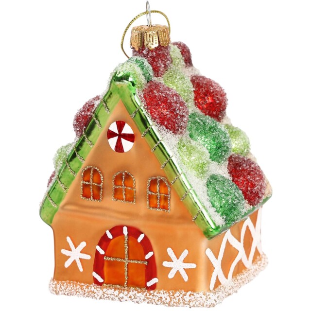 Candy Cane Lane Orange Glass Gingerbread House Tree Decoration - image 1