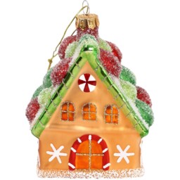Candy Cane Lane Orange Glass Gingerbread House Tree Decoration - thumbnail 2