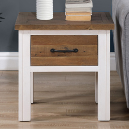 Baumhaus Splash of White Single Drawer Brown and White Lamp Table - thumbnail 1